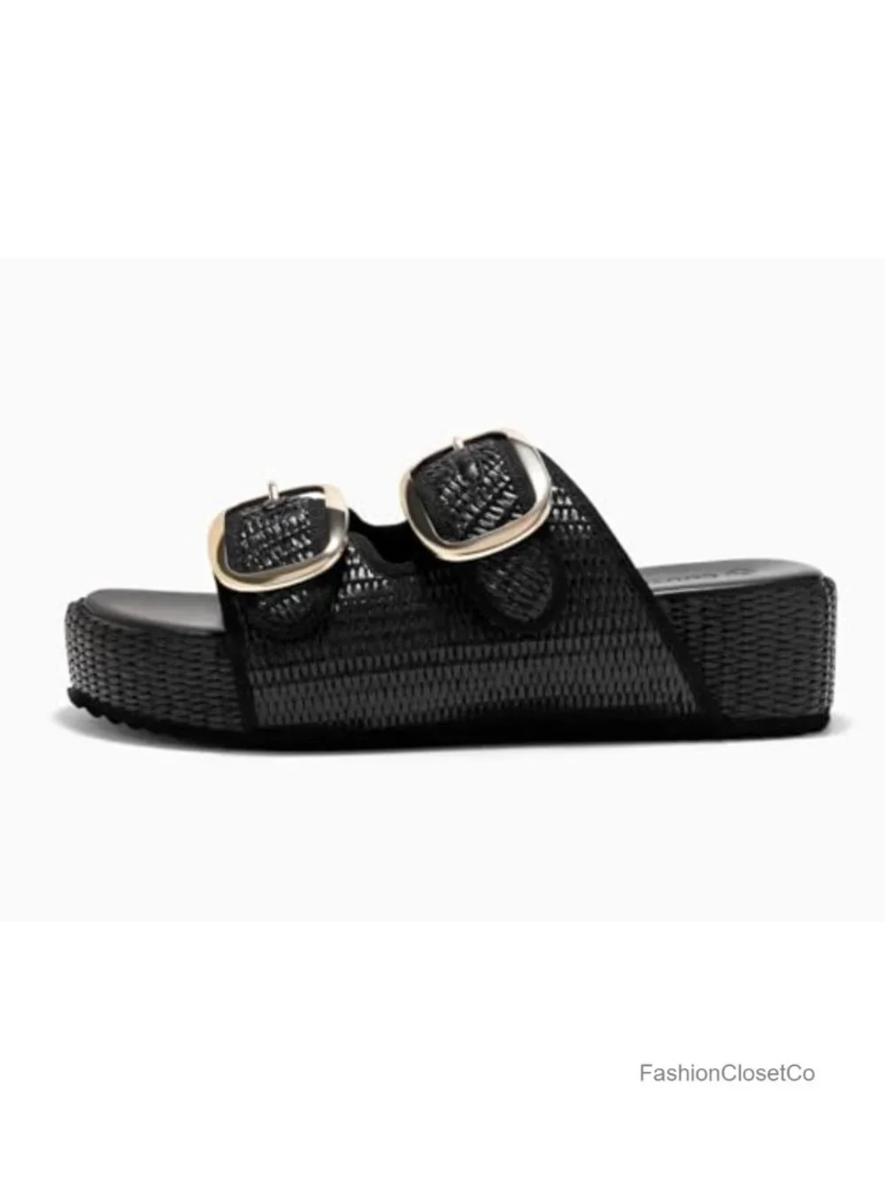Womens Raffia Platform Sandals Espadrilles Two Band Slide Beach Vacation Shoes
